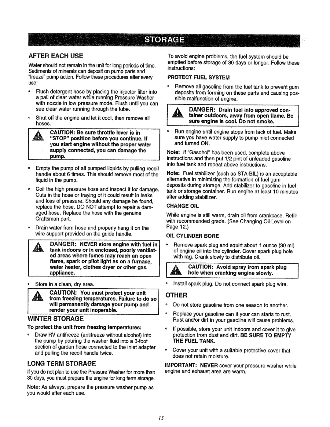 Craftsman 580.7622 manual After Each USE, Long Term Storage, Winter Storage 