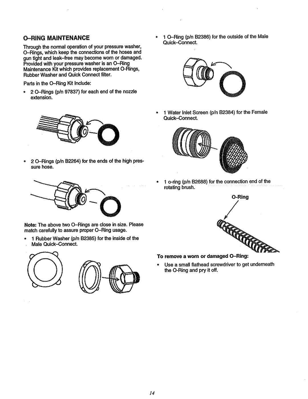 Craftsman 580.7622 manual O-Ringmaintenance 