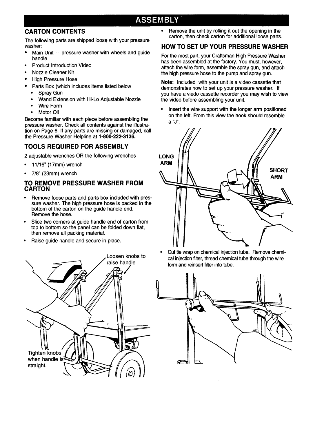 Craftsman 580.76225 owner manual Carton Contents, HOW to SET UP Your Pressure Washer, Tools Required for Assembly 