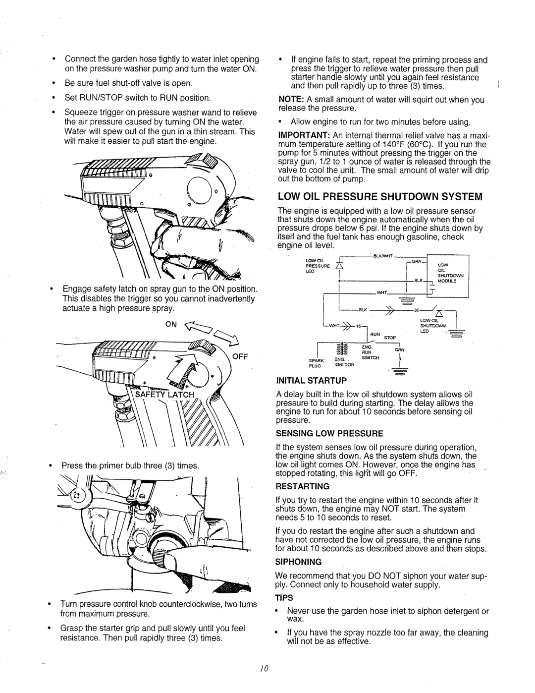 Craftsman 580.763 owner manual LOW OIL Pressure Shutdown System, Sensing LOW Pressure 