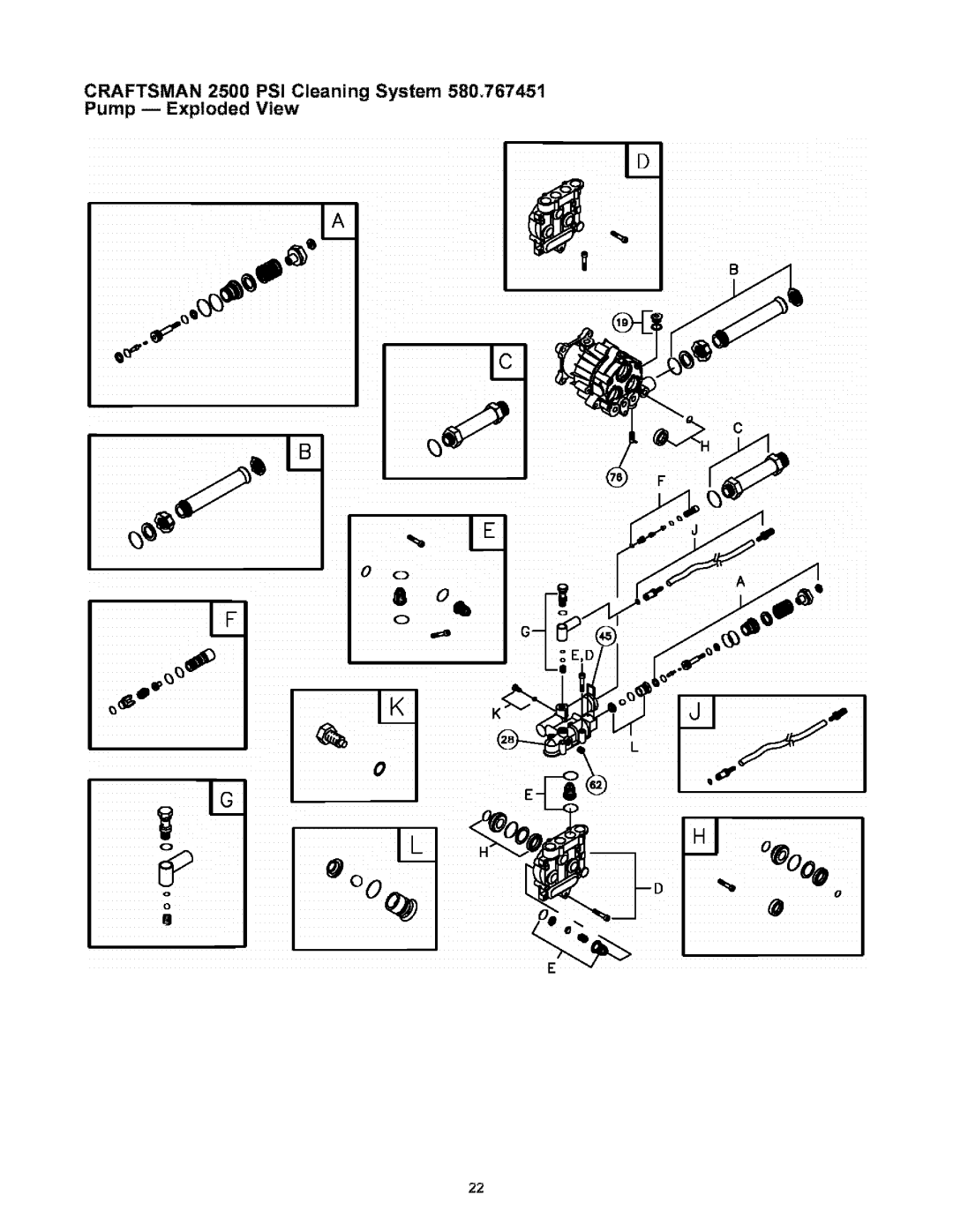 Craftsman 580.767451 owner manual Craftsman 2500 PSI Cleaning System Pump --Exploded View 