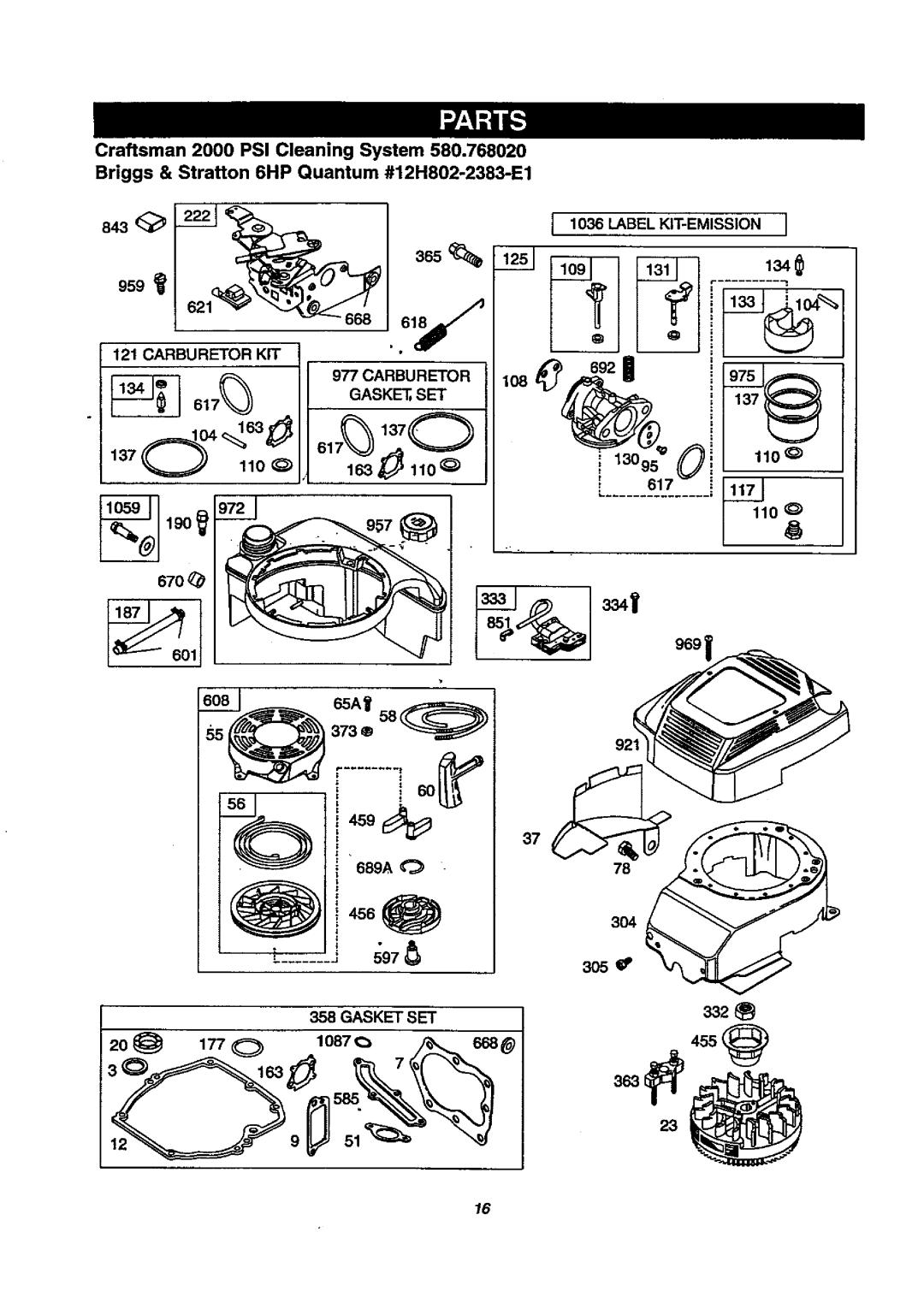 Craftsman 580.768020 manual Label KIT-EMISSION, Carburetor KIT 