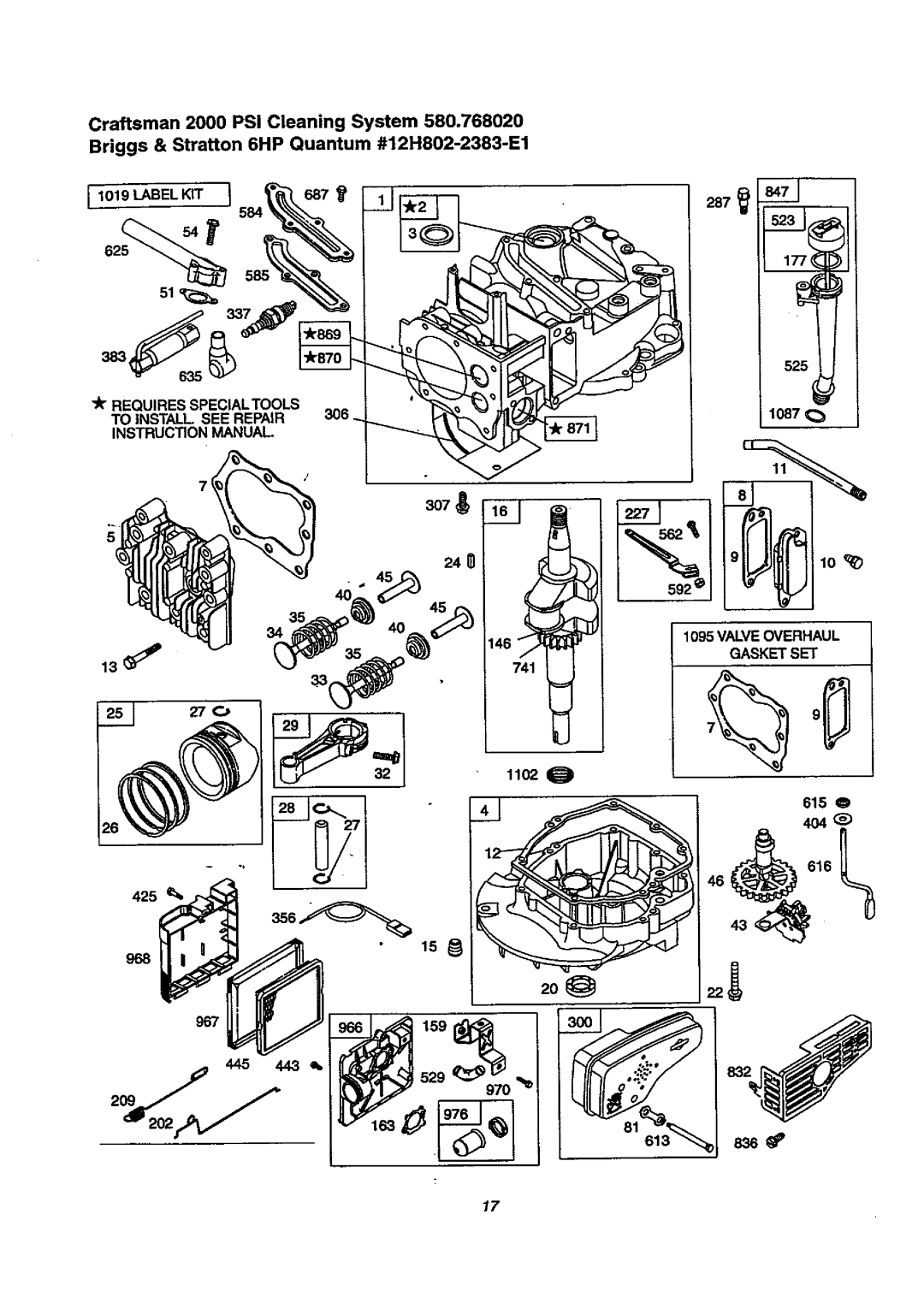 Craftsman 580.768020 manual Valveoverhaul Gasketset 