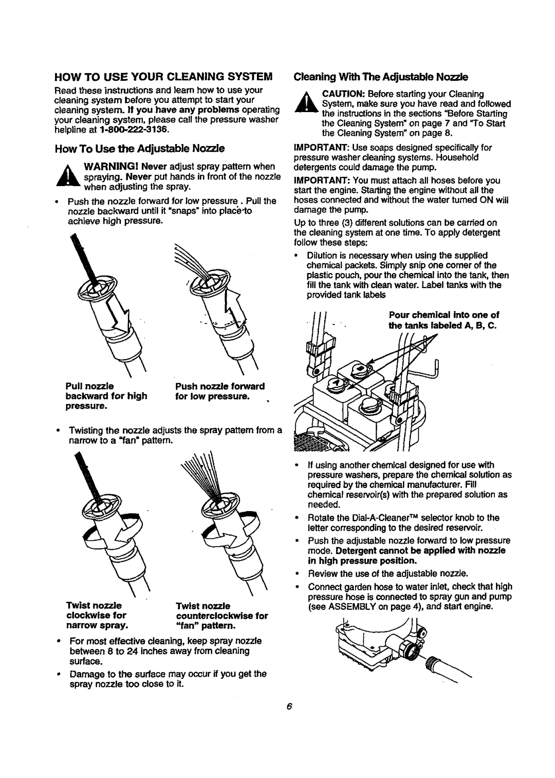 Craftsman 580.768020 manual HOW to USE Your Cleaning System, How To Use Ute Adjustable Nozzle 