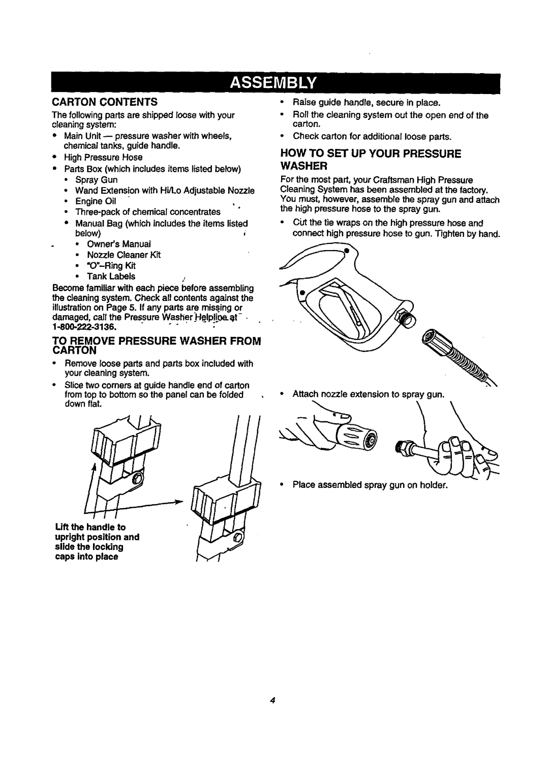 Craftsman 580.768020 manual How To Set Up Your Pressure Washer, Carton Contents, To Remove Pressure Washer From Carton 