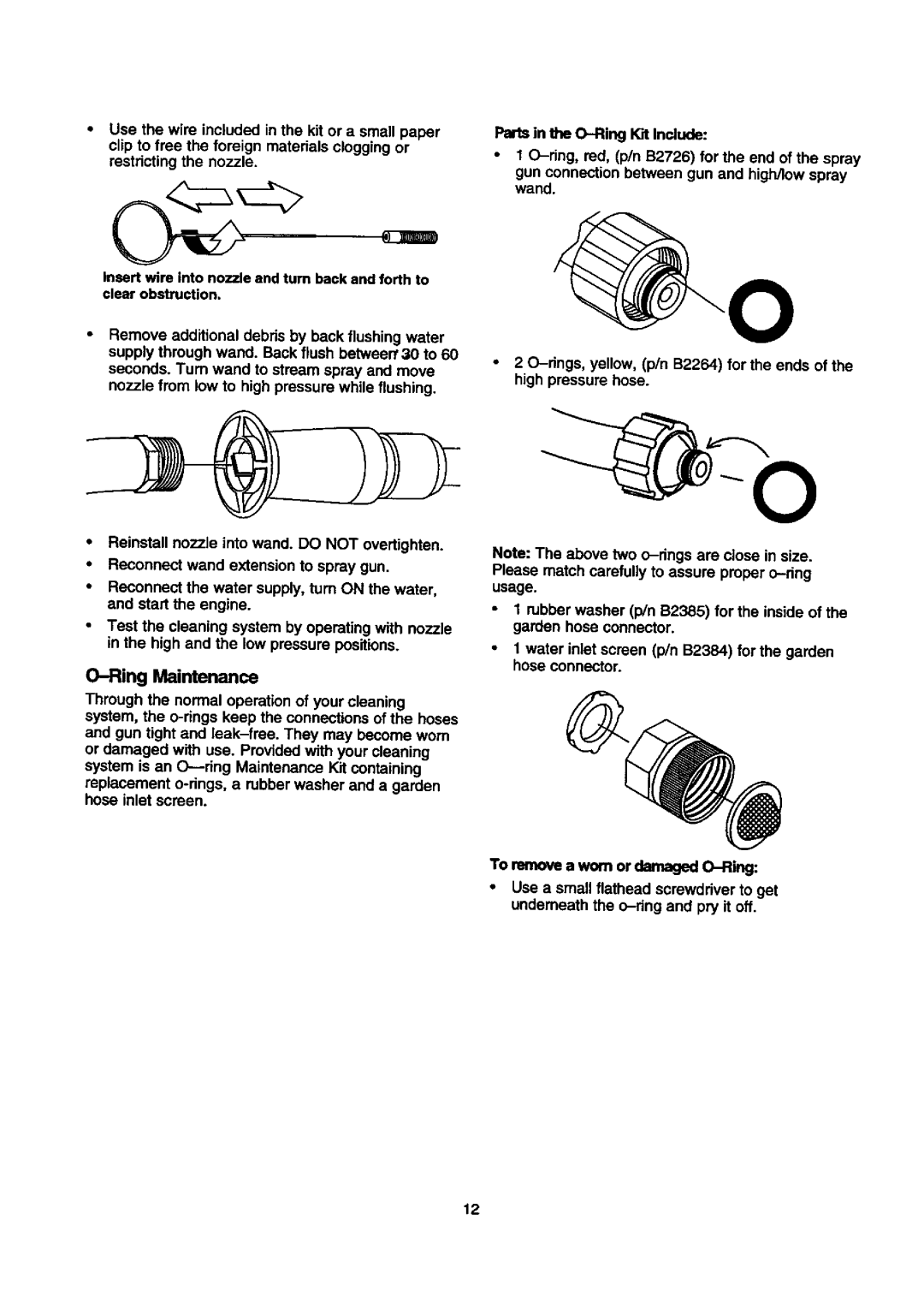 Craftsman 580.768030 operating instructions Usethewireincludedinthekitor a small paper, O-Ring Maintenance 