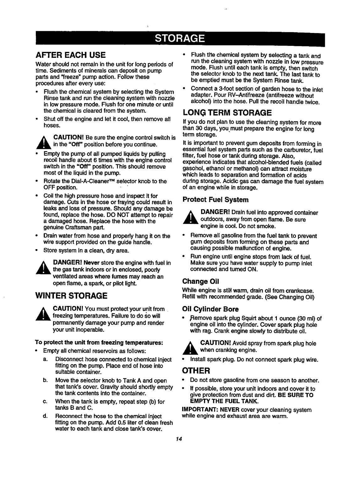 Craftsman 580.76804 manual After Each USE, Long Term Storage, Other, Protect Fuel System 