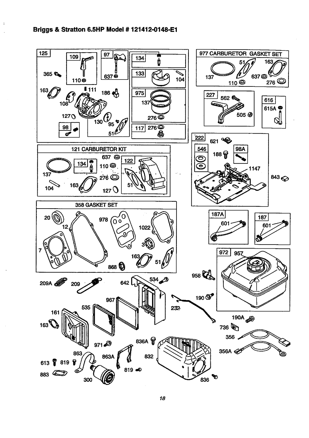 Craftsman 580.76804 manual Briggs & Stratton 6.SHP Model # 121412-0148-E1, 967 535 