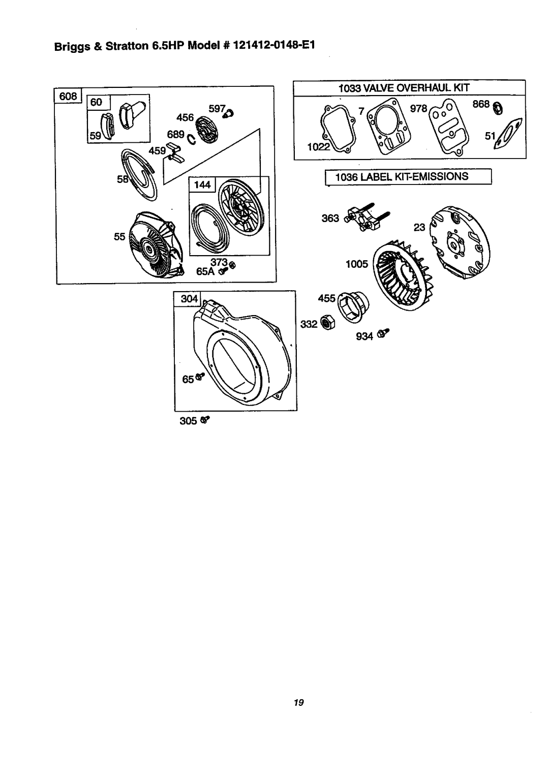 Craftsman 580.76804 manual Briggs & Stratton 6.5HP Model # 121412-0148-E1, 10051 