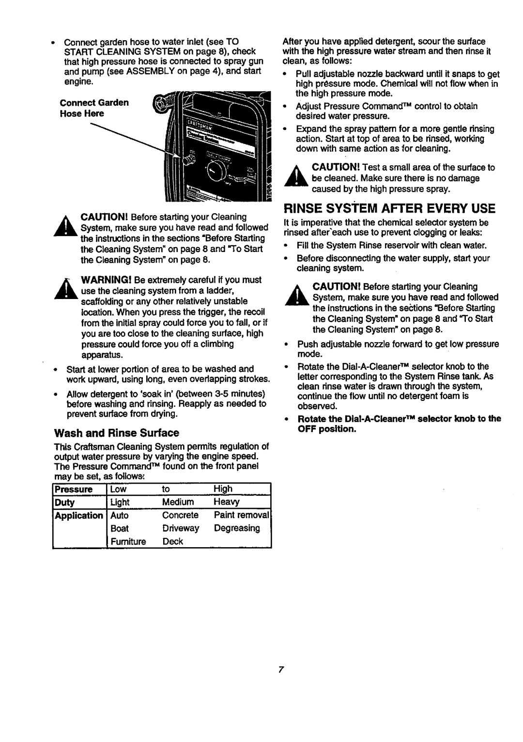 Craftsman 580.76804 manual Rinse sYSTEM After Every USE, Wash and Rinse Surface 