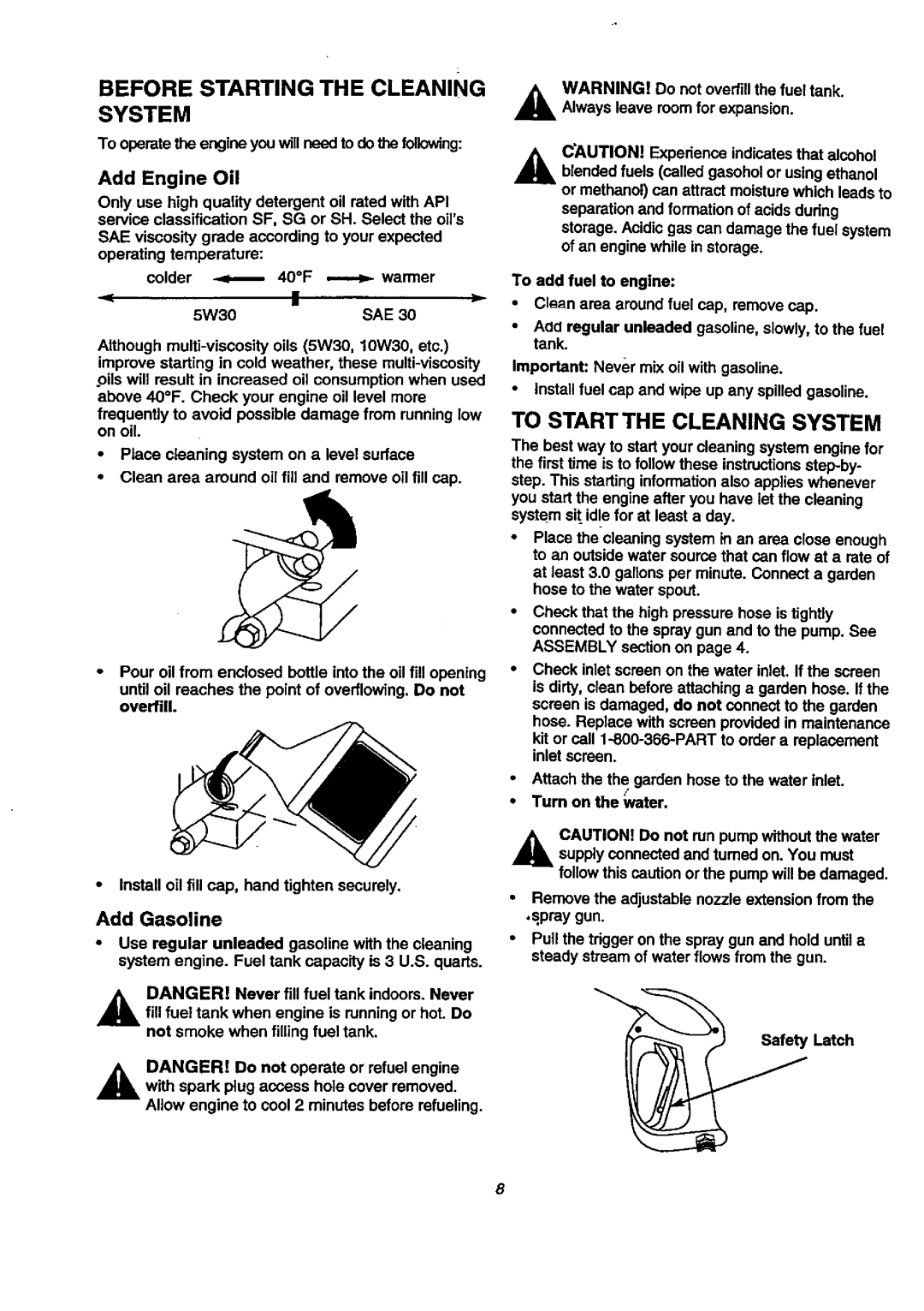 Craftsman 580.76804 manual Before Starting the Cleaning System, To Startthe Cleaning System 