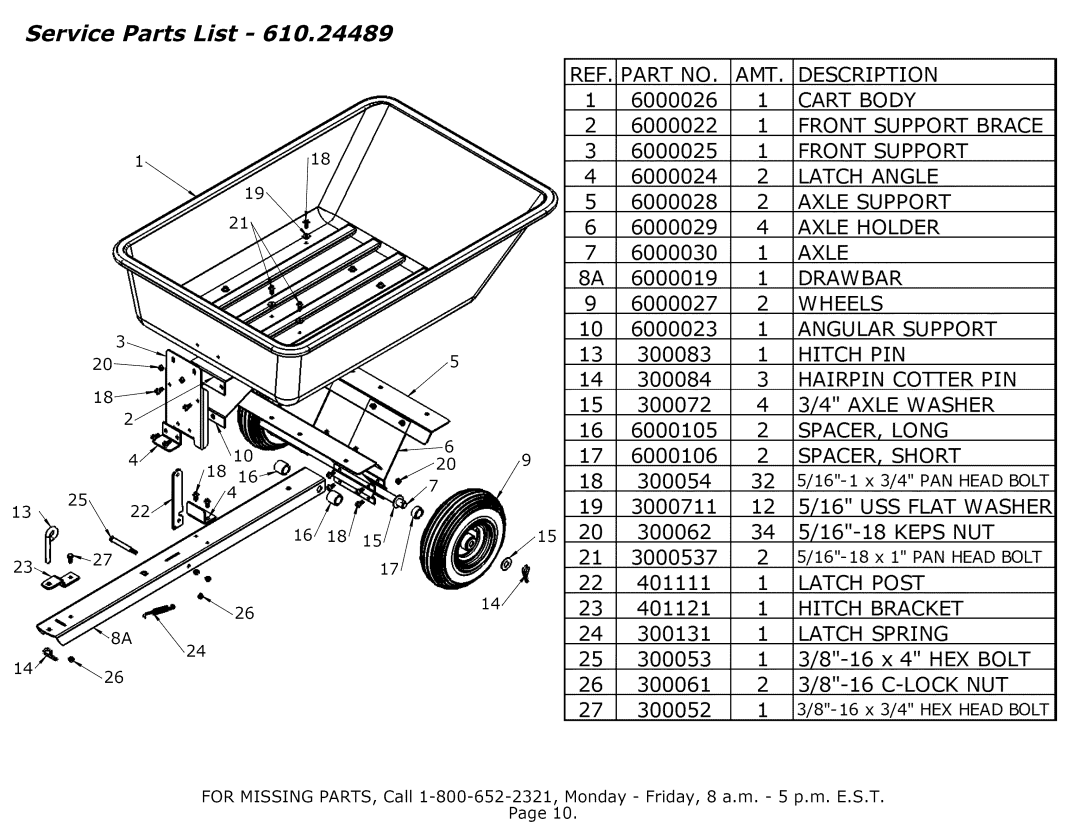 Craftsman manual Service Parts List 610.24489, Amt 