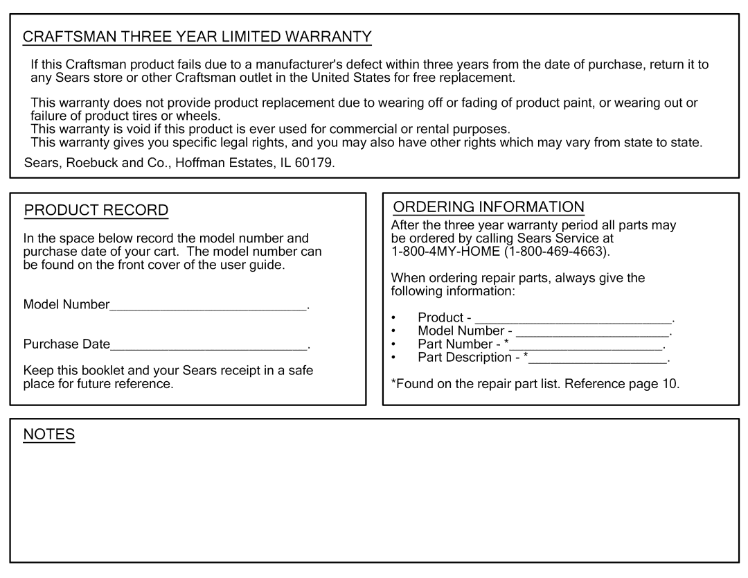 Craftsman 610.24489 manual Craftsman Three Year Limited Warranty 