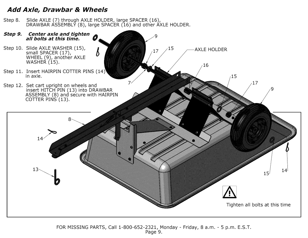 Craftsman 610.24489 manual Add Axle Drawbar, Wheels 