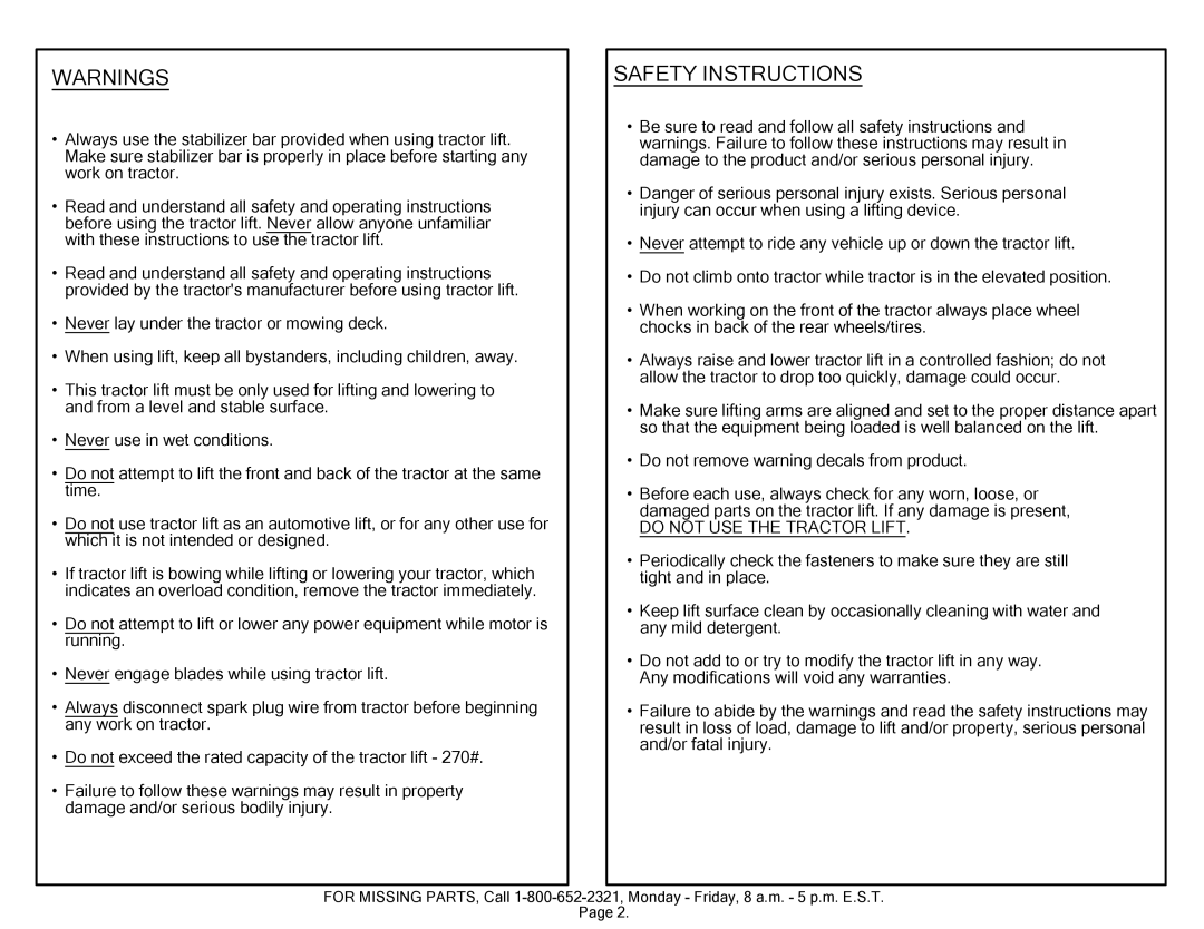 Craftsman 610.246 manual Safety Instructions 