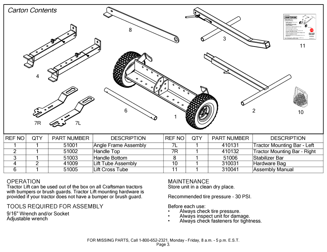 Craftsman 610.246 manual Carton Contents 