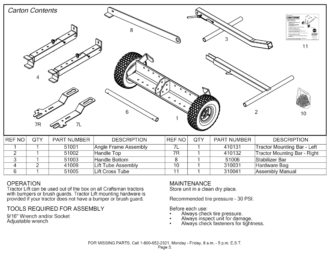 Craftsman 610.24600 manual Carton Contents 