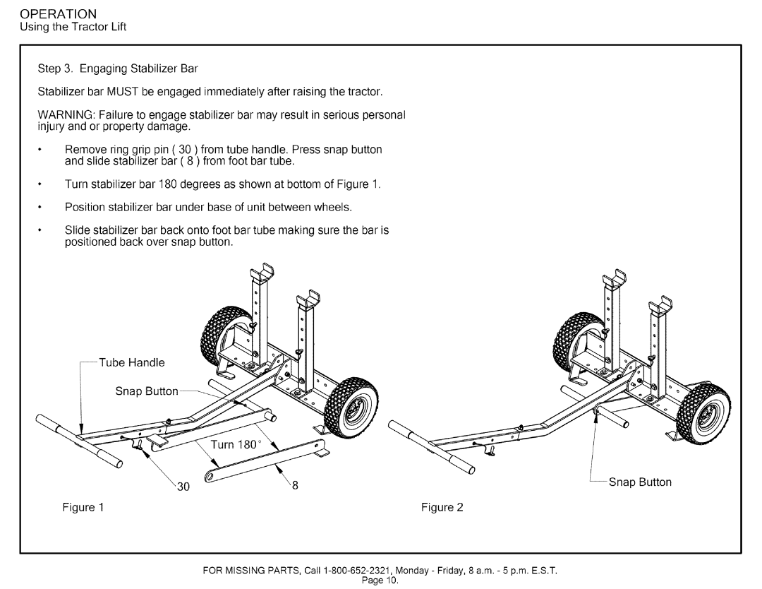 Craftsman 610.24600 manual OPERATION Using the Tractor Lift 