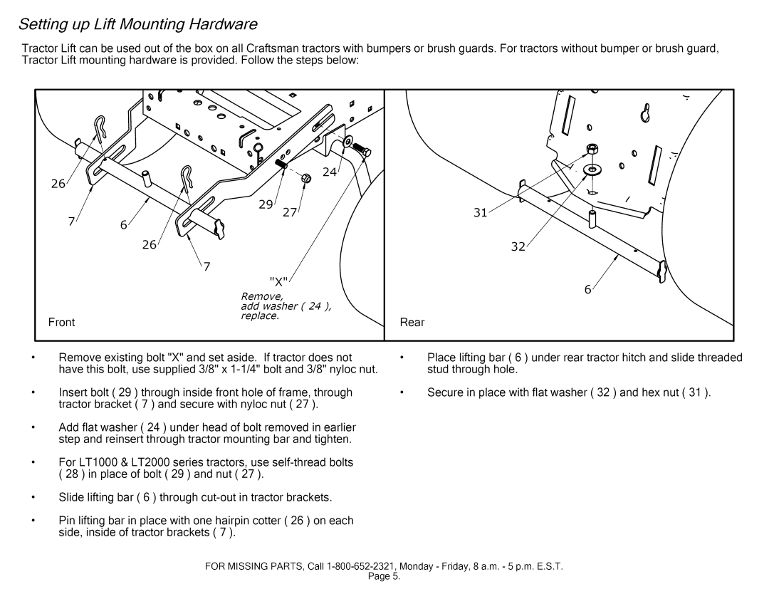 Craftsman 610.24610 manual Setting up Lift Mounting Hardware 