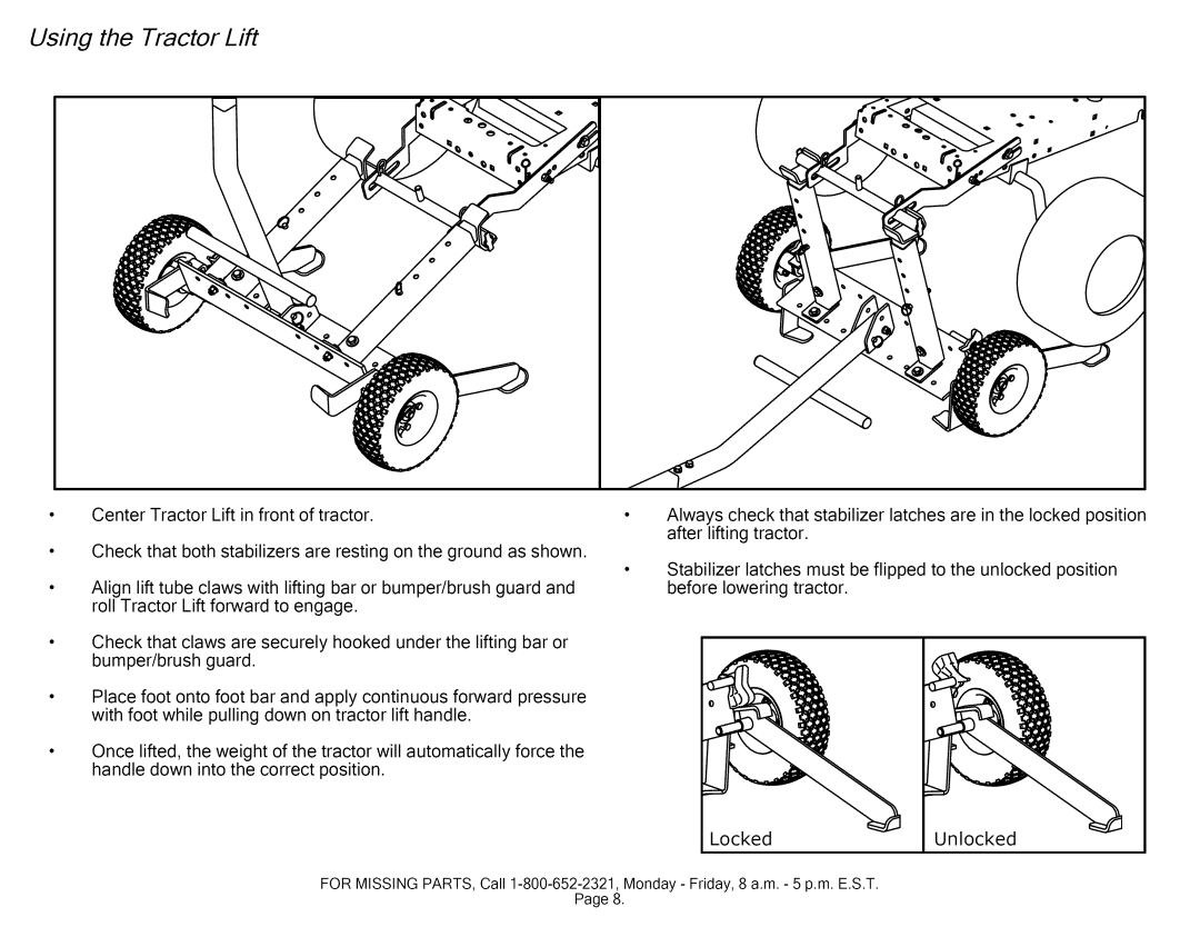 Craftsman 610.24610 manual Using the Tractor Lift 