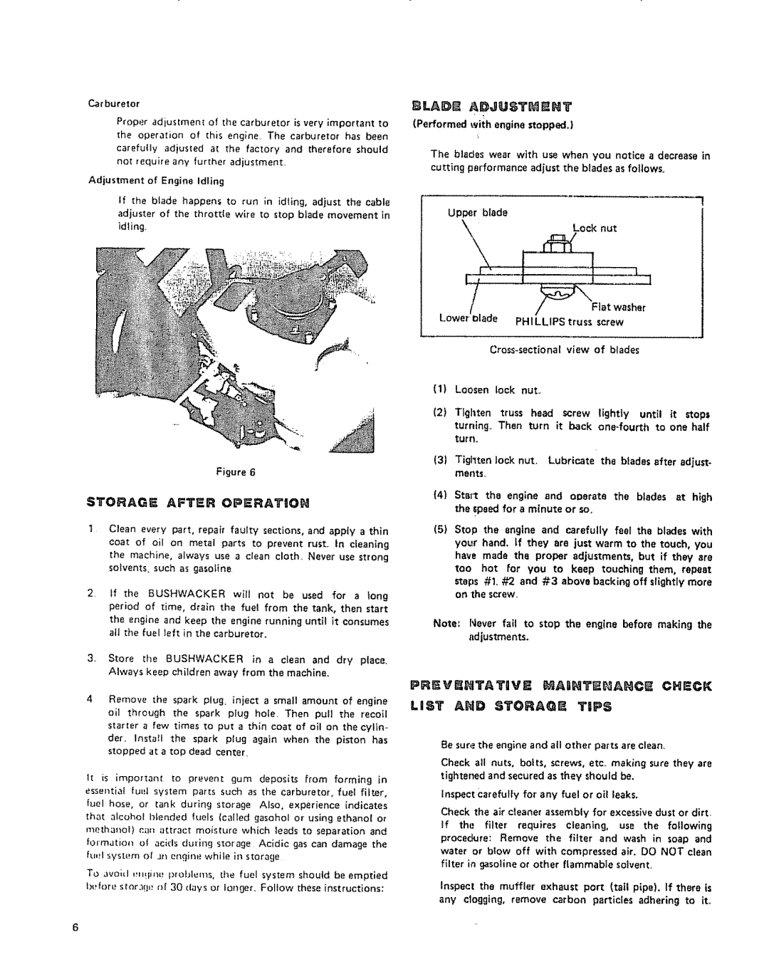 Craftsman 636.79667 Prviitatiivi Maintiianc Chick, Carburetor, Adjustment of Engine Idling, Performed with engine stopped 