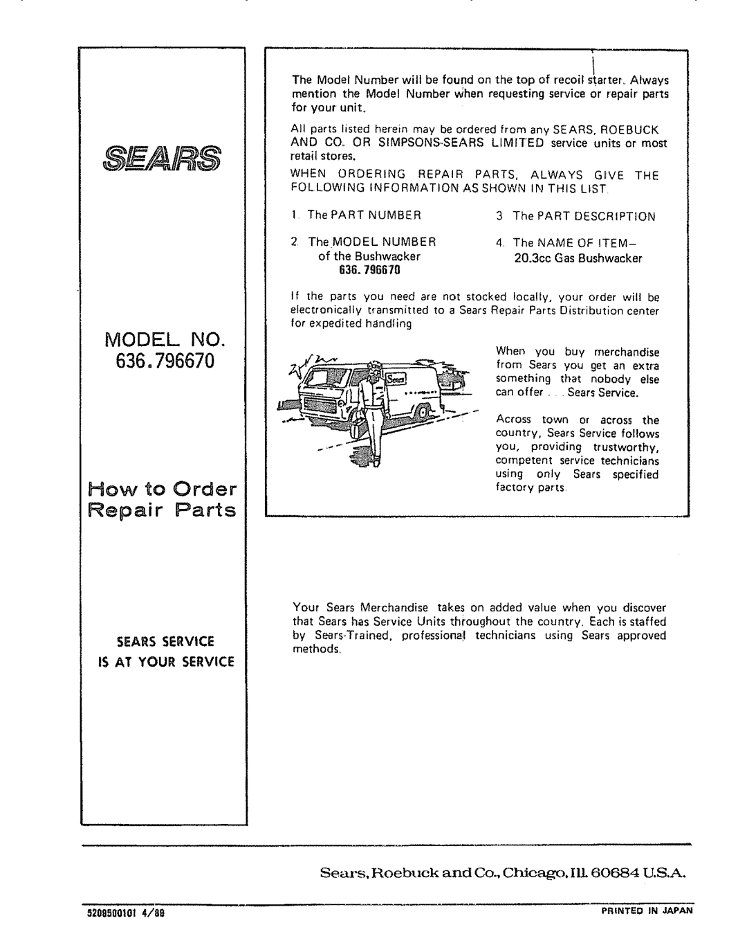 Craftsman 636.79667 manual How to Order, Sears Service Is At Your Service, TheMODEL, Model No, Repair Parts 