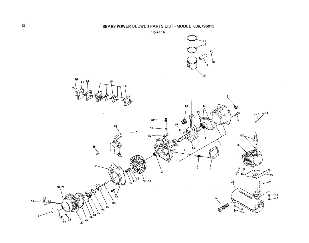 Craftsman 636.796912 owner manual Sears Power Blower Parts LIST-MODEL 636,796912 