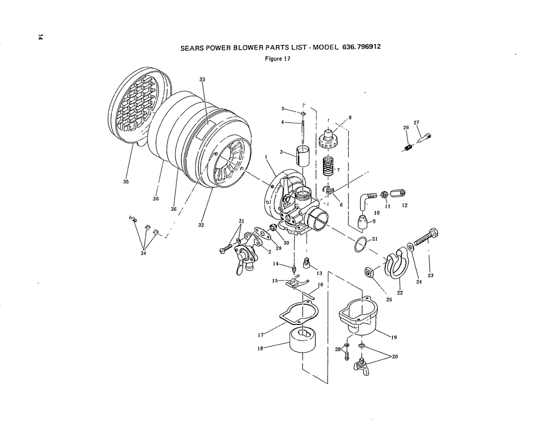 Craftsman 636.796912 owner manual Sears Power Blower Parts LIST- Model 