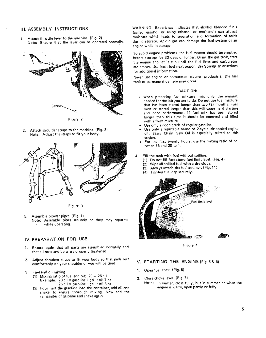 Craftsman 636.796912 owner manual III.ASSEMBLY Instructions, IV. Preparation for USE 