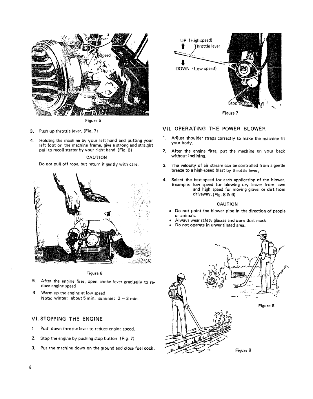 Craftsman 636.796912 owner manual VII, Operating the Power Blower, VI. Stopping the Engine 