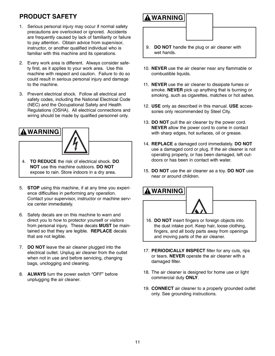 Craftsman 65100 user manual Product Safety 