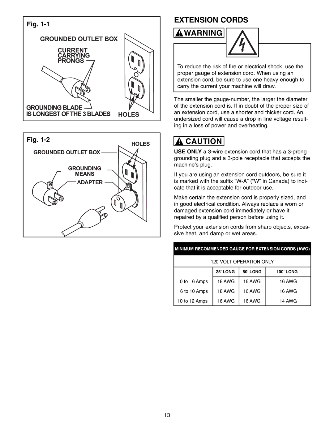 Craftsman 65100 user manual Extension Cords 