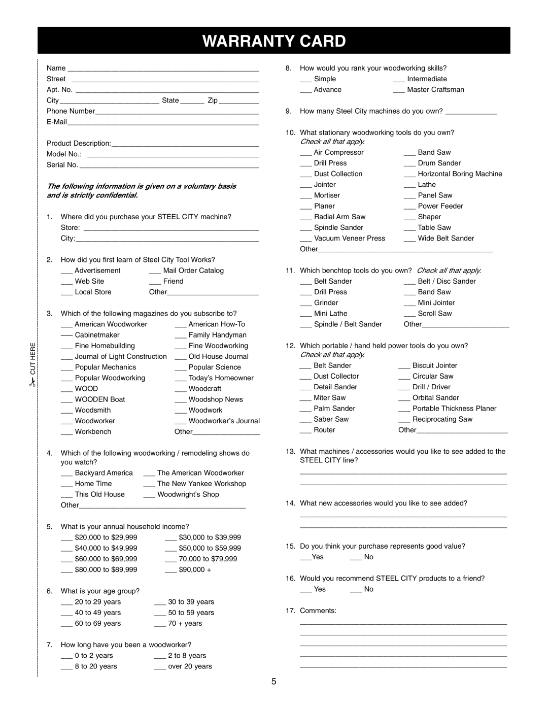 Craftsman 65100 user manual Warranty Card 