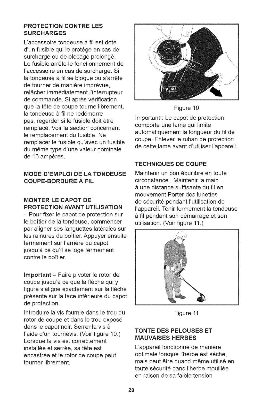 Craftsman 240.74291 Protection Contre LES Surcharges, Mode Demploi DE LA Tondeuse COUPE-BORDURE a FIL, Techniques DE Coupe 