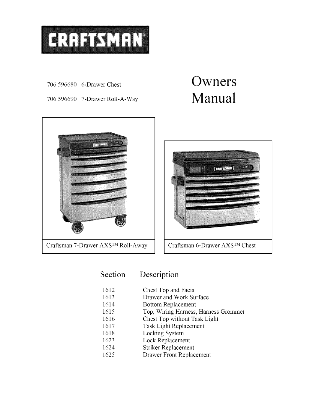 Craftsman 706.59668, 706.59669 owner manual Section Description 