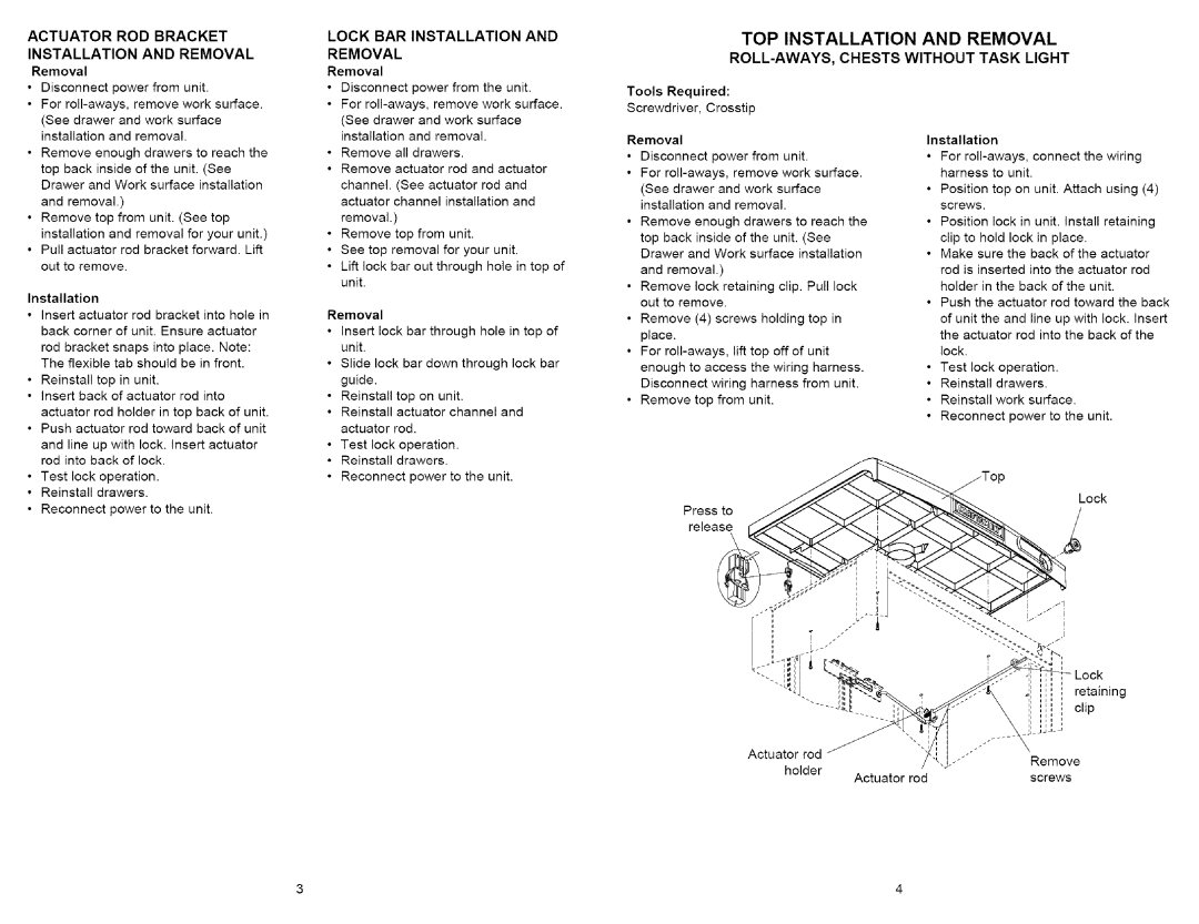 Craftsman 706.59669, 706.59668 owner manual TOP Installation and Removal, Actuator rod holder 