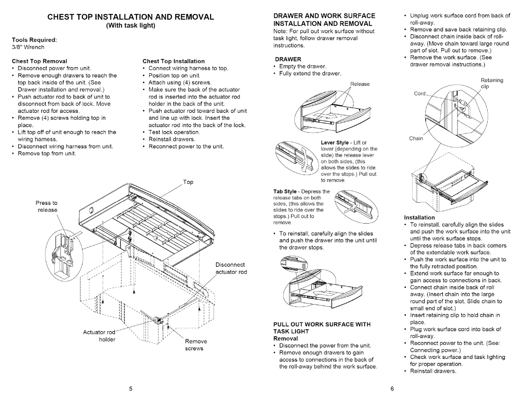 Craftsman 706.59668, 706.59669 owner manual Chest TOP Installation and Removal 