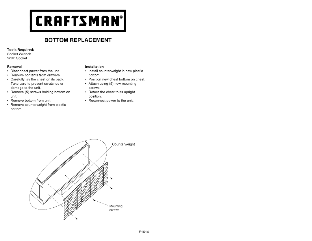 Craftsman 706.59669, 706.59668 owner manual Bottom Replacement 