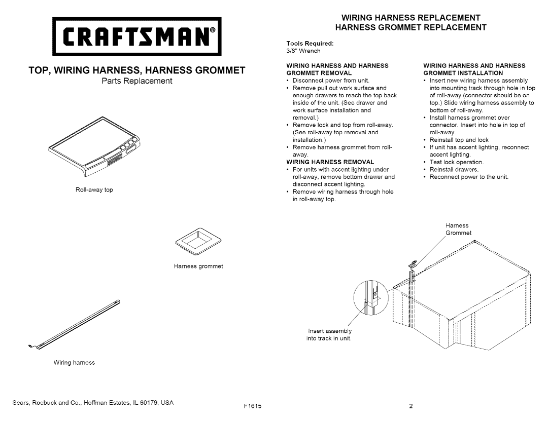 Craftsman 706.59668, 706.59669 owner manual TOP, Wiring HARNESS, Harness Grommet, Parts Replacement 