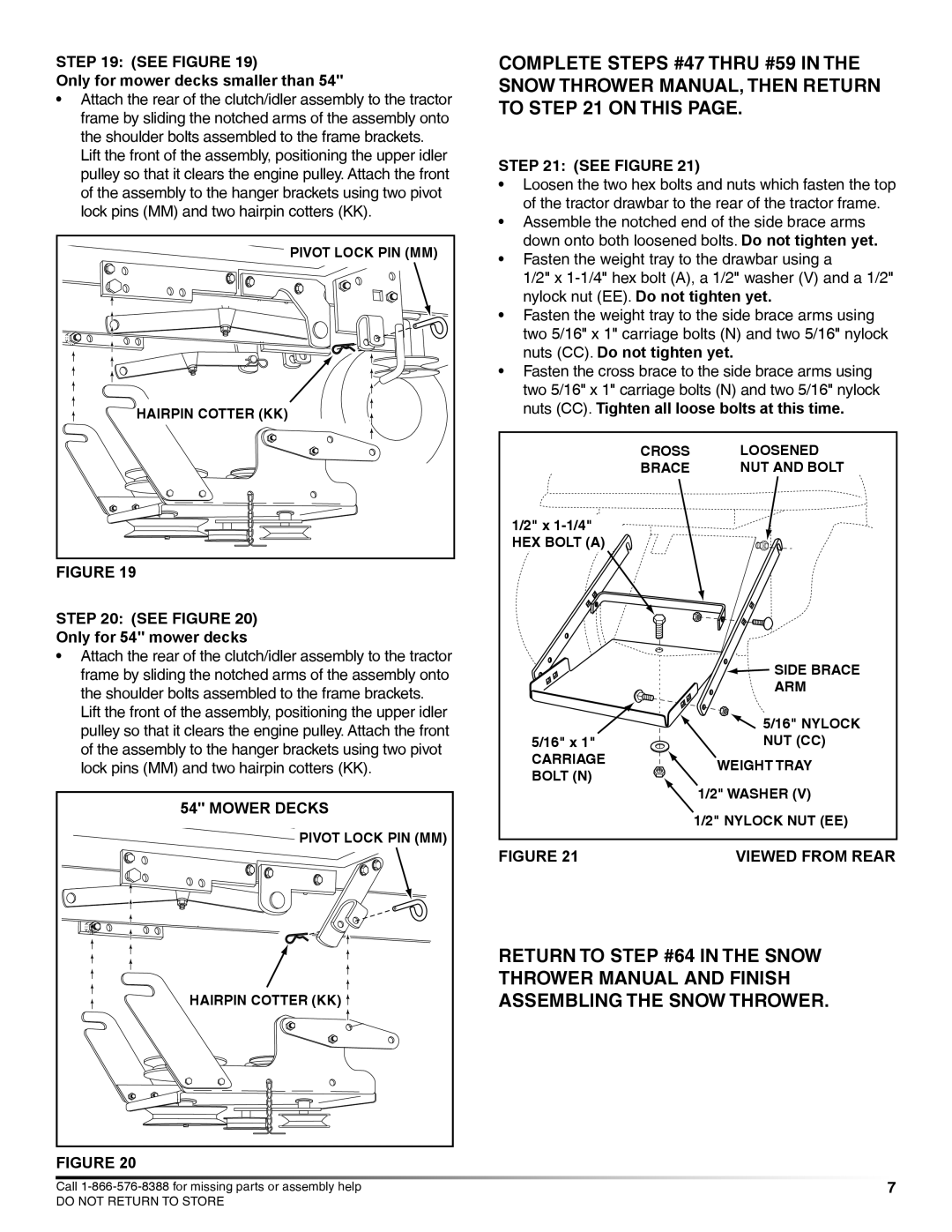 Craftsman 71-24831 See Figure, Only for mower decks smaller than, Only for 54 mower decks, Mower Decks, Viewed From Rear 