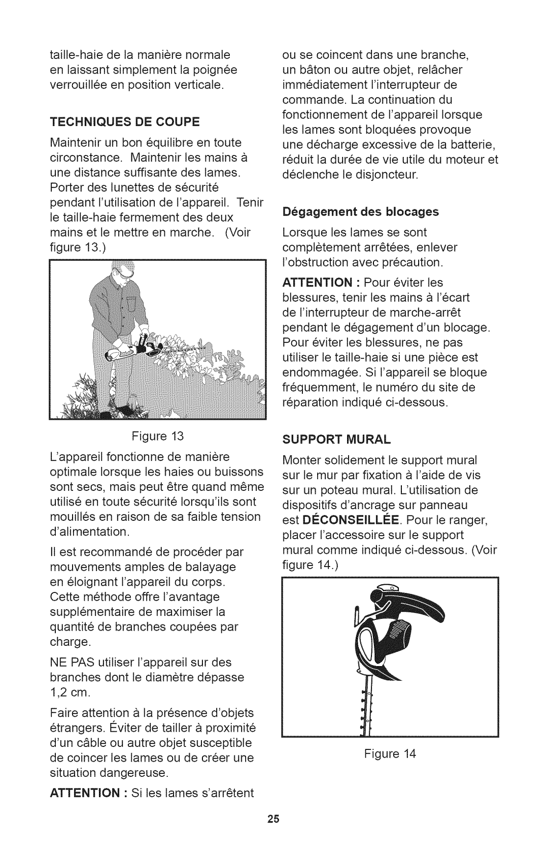 Craftsman 240.74290, 71.74290 operating instructions Techniques DE Coupe, Support Mural 