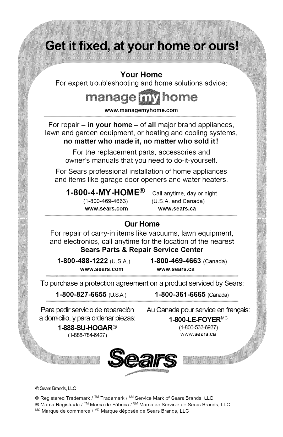 Craftsman 71.74290, 240.74290 operating instructions Manage home 