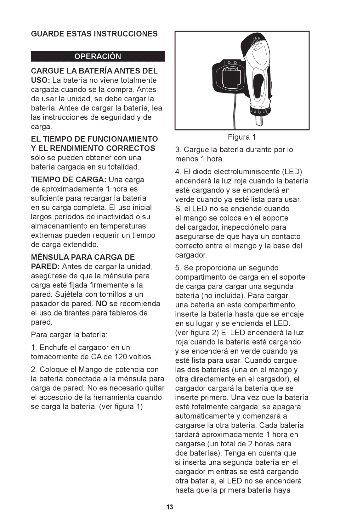 Craftsman 71.74291 operating instructions Operación, Para cargar la batería 