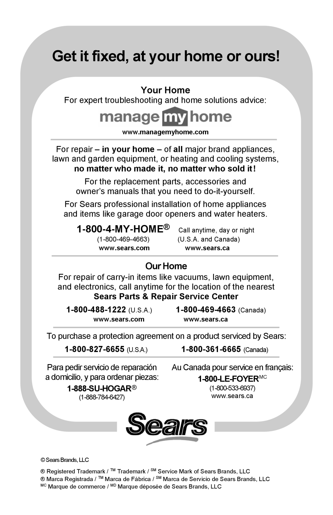 Craftsman 71.74291 operating instructions Le-Foyer Mc, Su-Hogar 