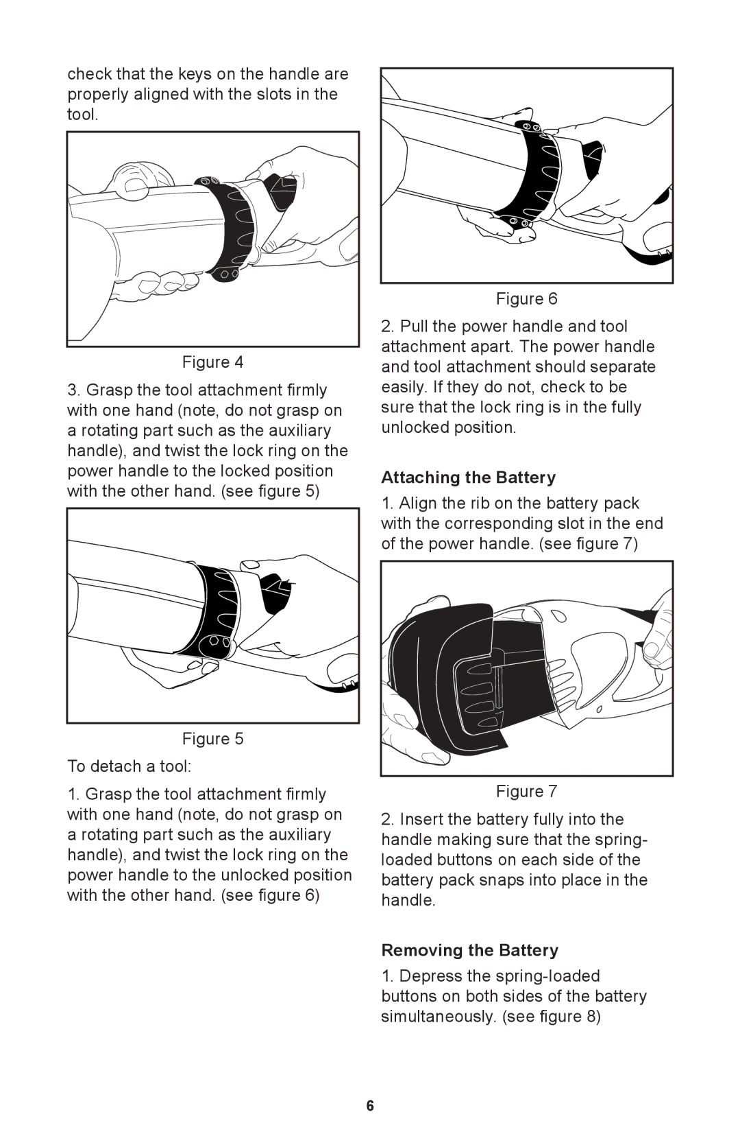 Craftsman 71.74291 operating instructions Attaching the Battery, Removing the Battery 