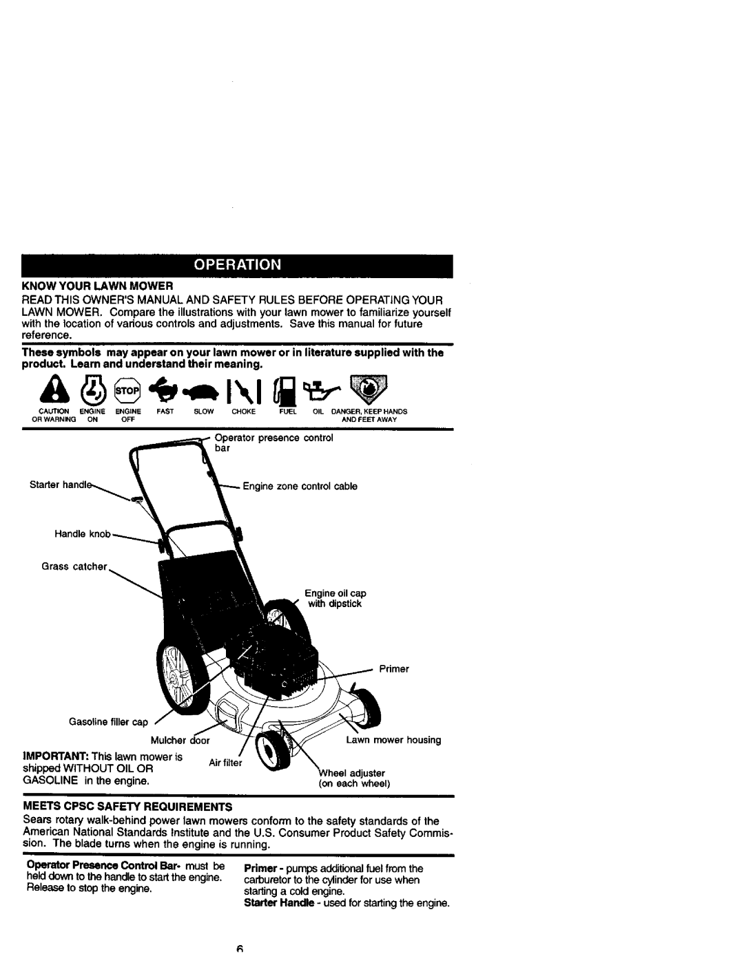 Craftsman 731, 388 owner manual Know Your Lawn Mower, Mulcherdoor, Meets Cpsc Safety Requirements 