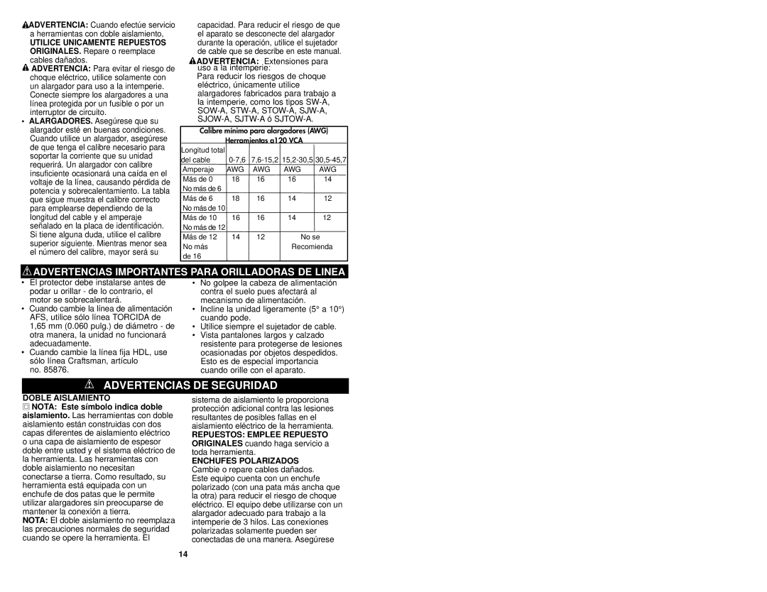 Craftsman 74528 instruction manual Advertencias DE Seguridad, Doble Aislamiento 