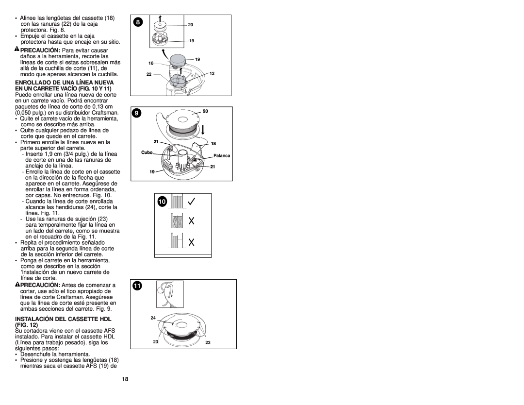 Craftsman 74528 instruction manual Instalación Del Cassette Hdl Fig 