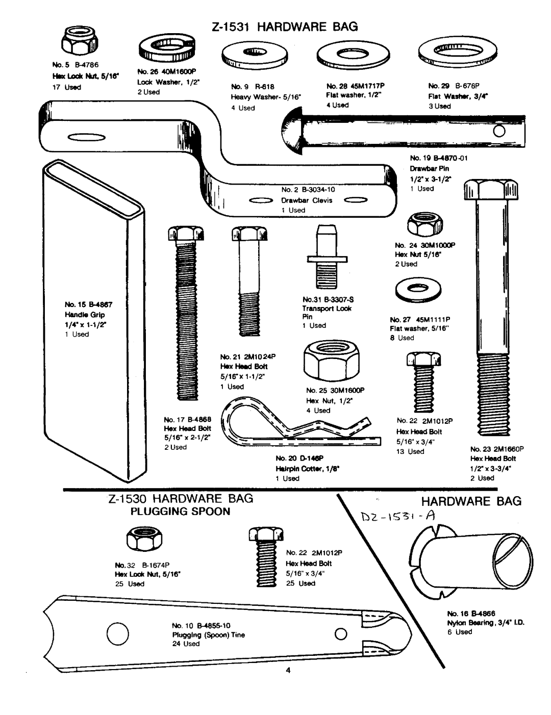 Craftsman 757.243481 owner manual Hardware BAG, Plugging Spoon, QnCotter,1/6 