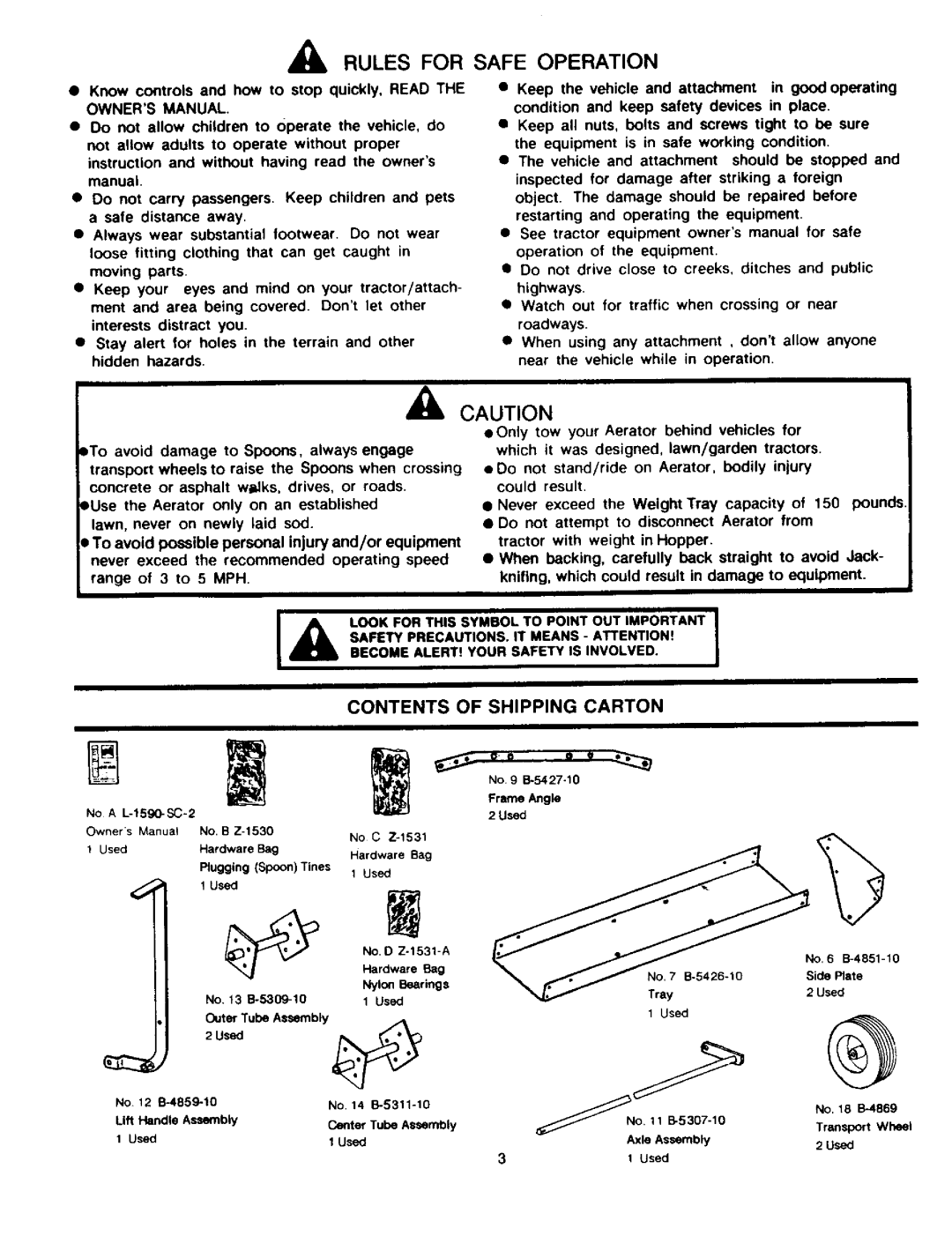 Craftsman 757.243481 owner manual Rules For Safe Operation, A Caution, Contents Of Shipping Carton 